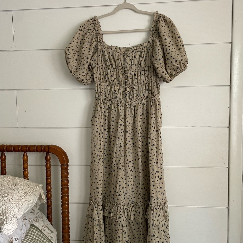 Neuflora Floral Midi Dress with Puff Sleeves